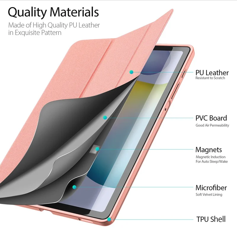 DUX DUCIS Domo Series Leather Case for Samsung Galaxy Tab S6 Lite (2024)/(2022)/(2020) P610 P615 Pen Slot Tri-fold Stand Cover - Rose Gold