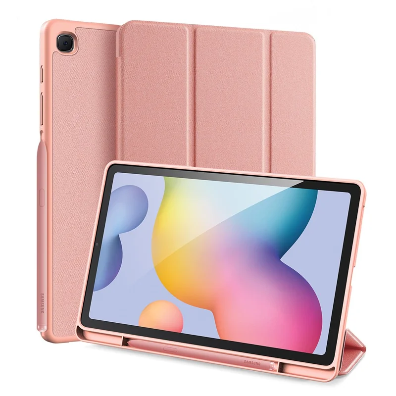 DUX DUCIS Domo Series Leather Case for Samsung Galaxy Tab S6 Lite (2024)/(2022)/(2020) P610 P615 Pen Slot Tri-fold Stand Cover - Rose Gold