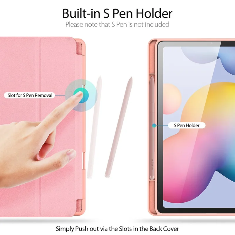 DUX DUCIS Domo Series Leather Case for Samsung Galaxy Tab S6 Lite (2024)/(2022)/(2020) P610 P615 Pen Slot Tri-fold Stand Cover - Rose Gold