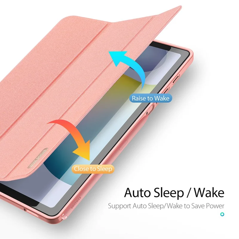 DUX DUCIS Domo Series Leather Case for Samsung Galaxy Tab S6 Lite (2024)/(2022)/(2020) P610 P615 Pen Slot Tri-fold Stand Cover - Rose Gold