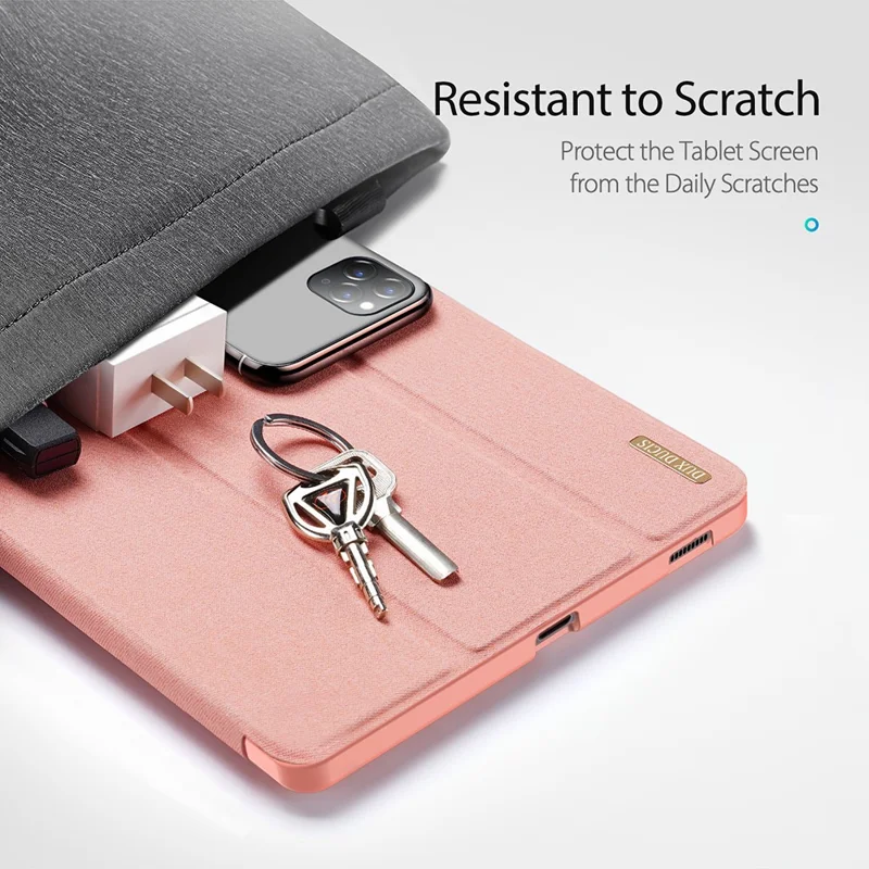 DUX DUCIS Domo Series Leather Case for Samsung Galaxy Tab S6 Lite (2024)/(2022)/(2020) P610 P615 Pen Slot Tri-fold Stand Cover - Rose Gold