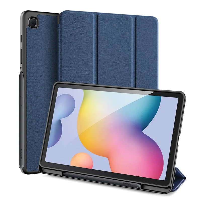 DUX DUCIS Domo Series Leather Case for Samsung Galaxy Tab S6 Lite (2024)/(2022)/(2020) P610 P615 Pen Slot Tri-fold Stand Cover - Blue