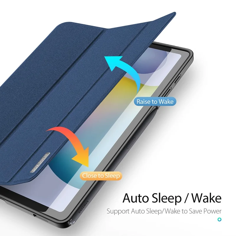 DUX DUCIS Domo Series Leather Case for Samsung Galaxy Tab S6 Lite (2024)/(2022)/(2020) P610 P615 Pen Slot Tri-fold Stand Cover - Blue