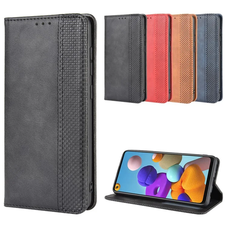 Auto-absorbiertes Retro-pu-leder-brieftaschen-telefonabdeckung Für Samsung Galaxy A21s - Schwarz