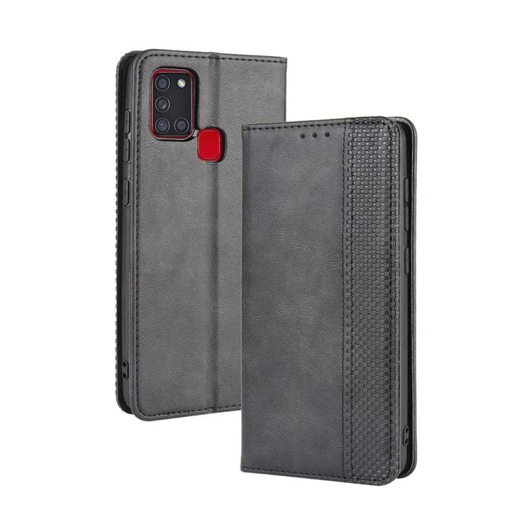 Auto-absorbiertes Retro-pu-leder-brieftaschen-telefonabdeckung Für Samsung Galaxy A21s - Schwarz