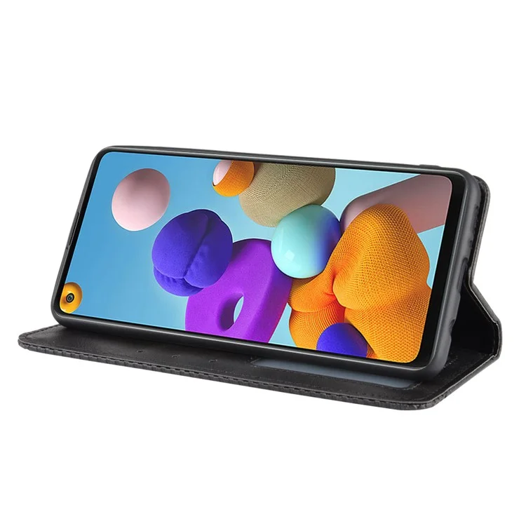 Auto-absorbiertes Retro-pu-leder-brieftaschen-telefonabdeckung Für Samsung Galaxy A21s - Schwarz