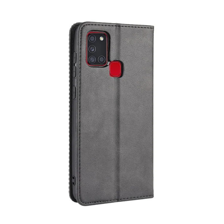 Auto-absorbierte Retro-PU-Leder-Telefon-Hülle für Samsung Galaxy A21s - Schwarz