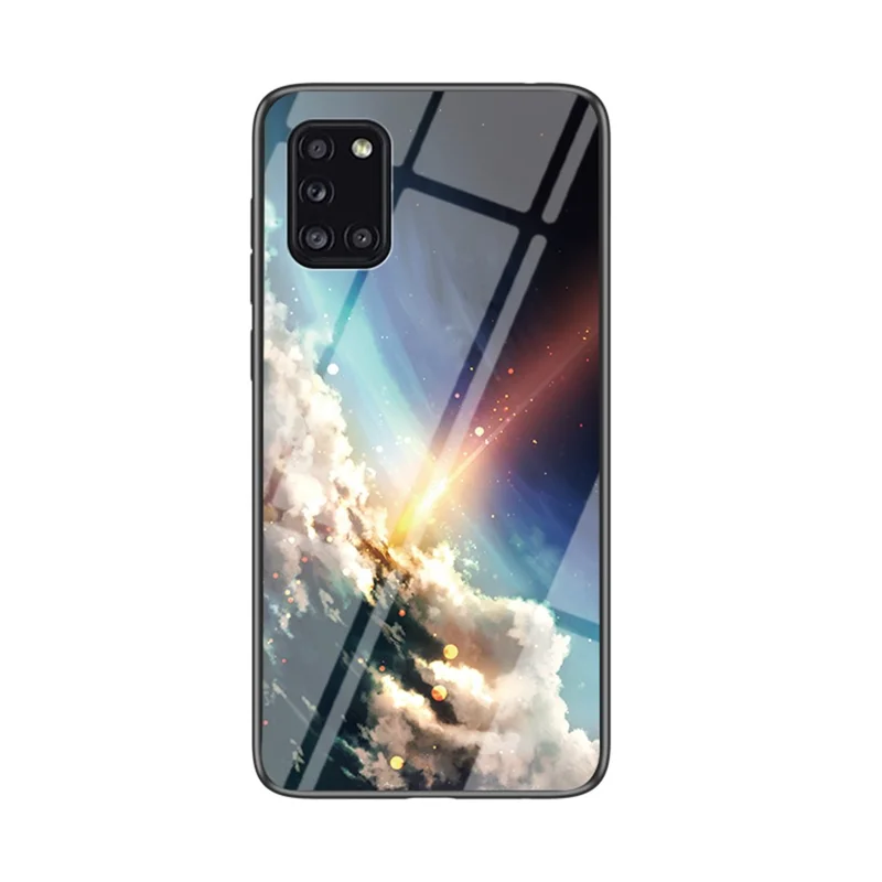 Starry Sky Pattern Tempered Glass + PC + TPU Hybrid Case for Samsung Galaxy A31 - Meteor