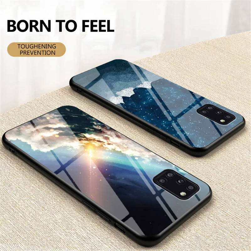 Starry Sky Pattern Tempered Glass + PC + TPU Hybrid Case for Samsung Galaxy A31 - Meteor
