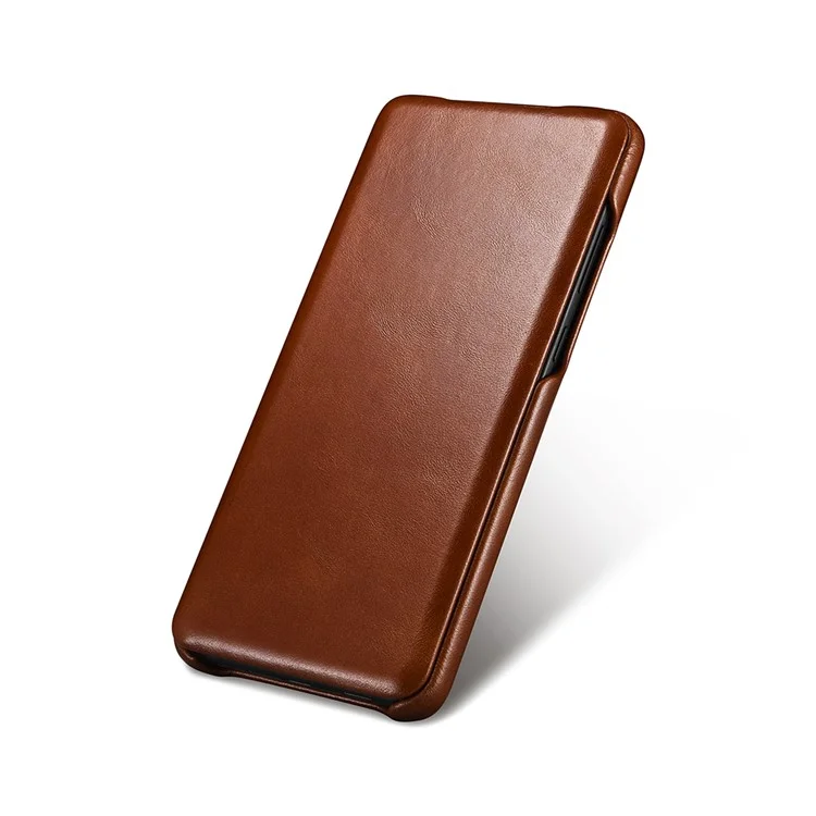 ICARER Curved Edge Vintage Genuine Leather Unique Cover for Samsung Galaxy S20 Plus - Brown