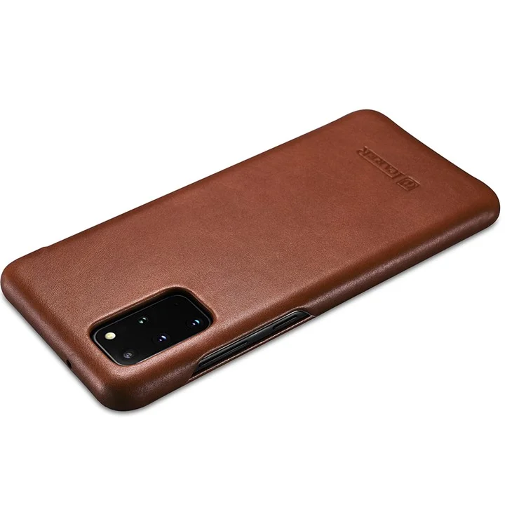 ICARER Curved Edge Vintage Genuine Leather Unique Cover for Samsung Galaxy S20 Plus - Brown