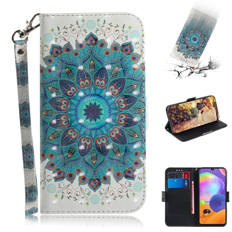 Pattern Printing Light Spot Decor Leather Wallet Phone Case Cover for Samsung Galaxy A31 - Mandala