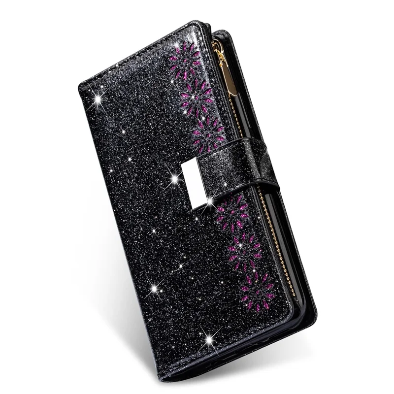 Glittery Starry Style Laser Carving Leather Case for Samsung Galaxy A51 SM-A515 - Black