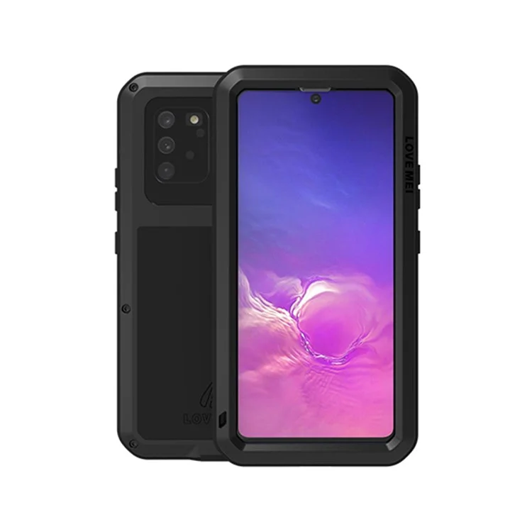 LOVE MEI Dust-proof Silicone+Metal+Tempered Glass Defender Shell for Samsung Galaxy A91/S10 Lite - Black