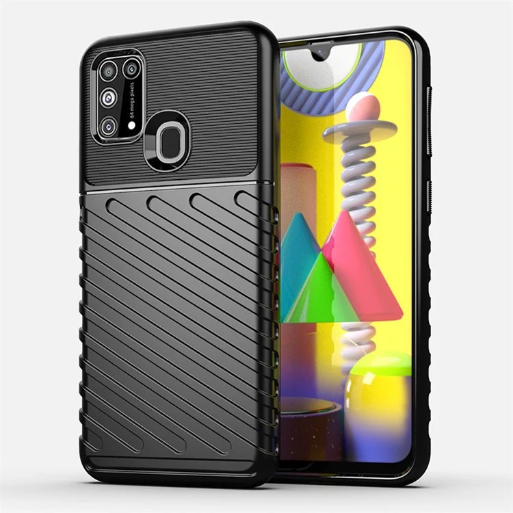 Thunder Series Twill Texture Soft TPU Phone Cover per Samsung Galaxy M31/F41/M31 Prime/M21s - Nero