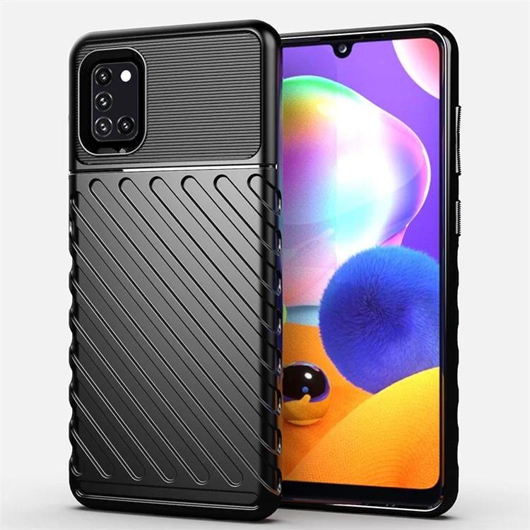 Thunder Series Twill Texture Soft TPU Phone Shell per Samsung Galaxy A31 - Nero