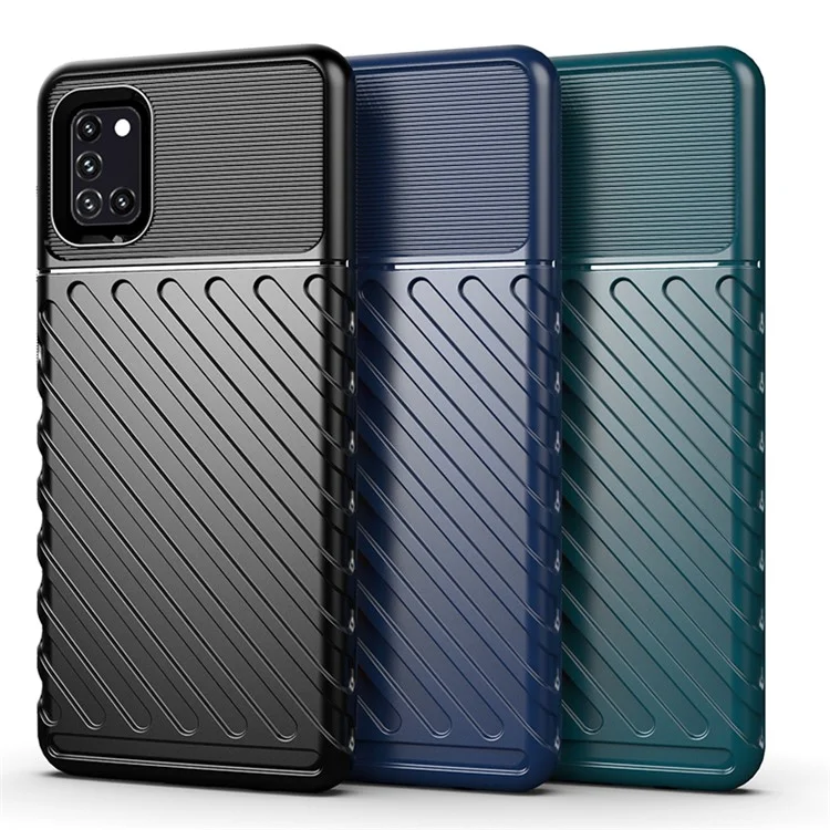 Thunder -serie Twill Textur Soft TPU Telefonschale Für Samsung Galaxy A31 - Schwarz