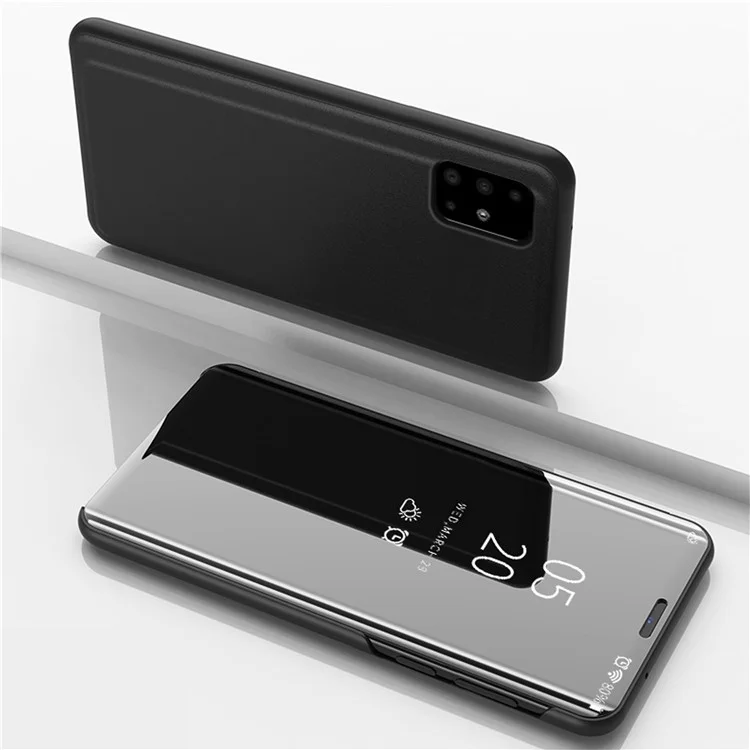 Sichtfenster mit verchromter Spiegeloberfläche Lederständer-Hülle für Samsung Galaxy A51 5G SM-A516 - Schwarz