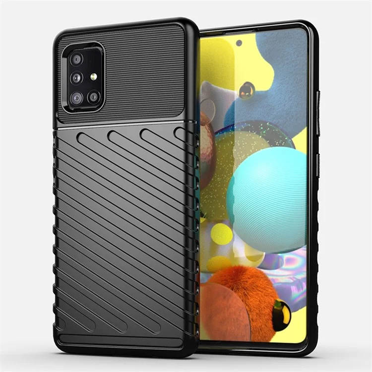 Thunder-serie Twill Skin Skin TPU Telefonabdeckung Hülle Für Samsung Galaxy A51 5G SM-A516 - Schwarz