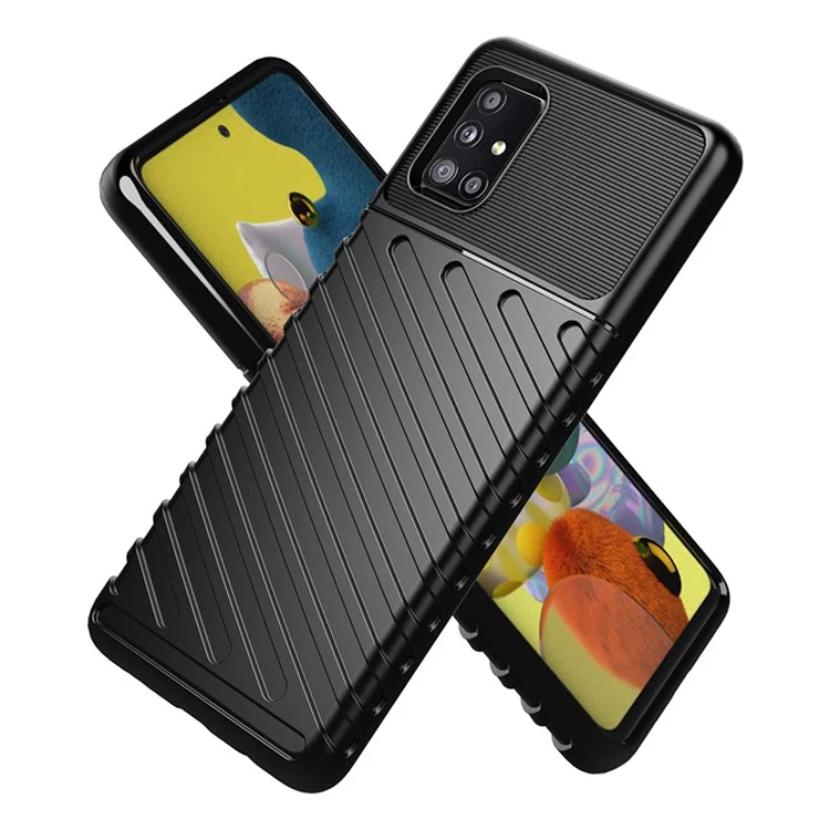 Thunder-serie Twill Skin Skin TPU Telefonabdeckung Hülle Für Samsung Galaxy A51 5G SM-A516 - Schwarz