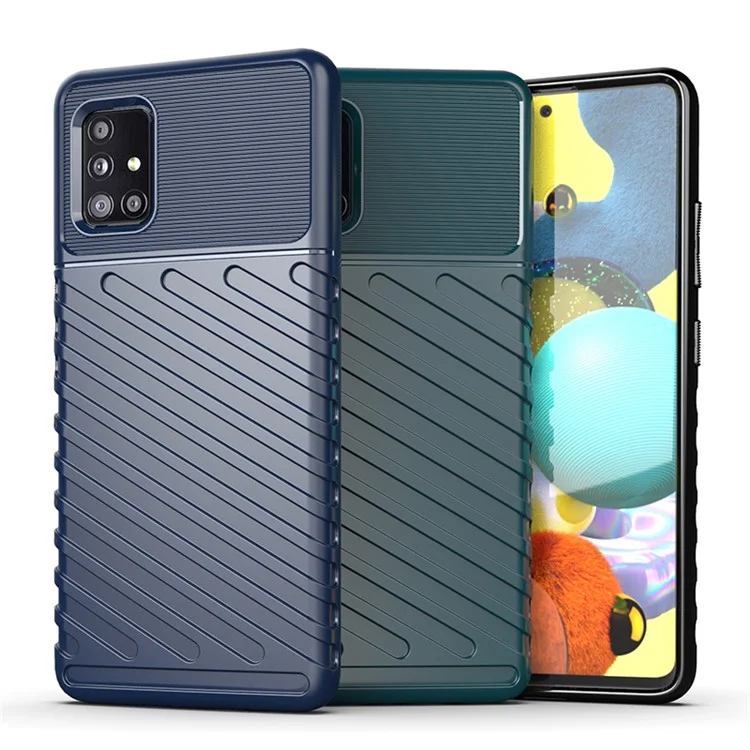 Thunder-serie Twill Skin Skin TPU Telefonabdeckung Hülle Für Samsung Galaxy A51 5G SM-A516 - Schwarz