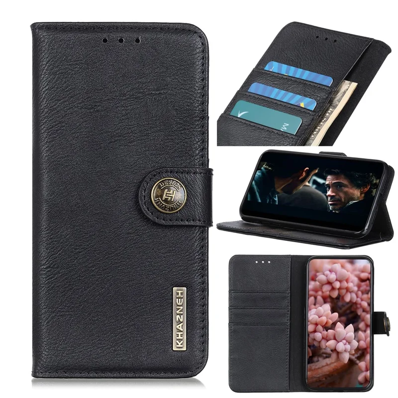 KHAZNEH Leather Wallet Stand Case for Samsung Galaxy A21s - Black