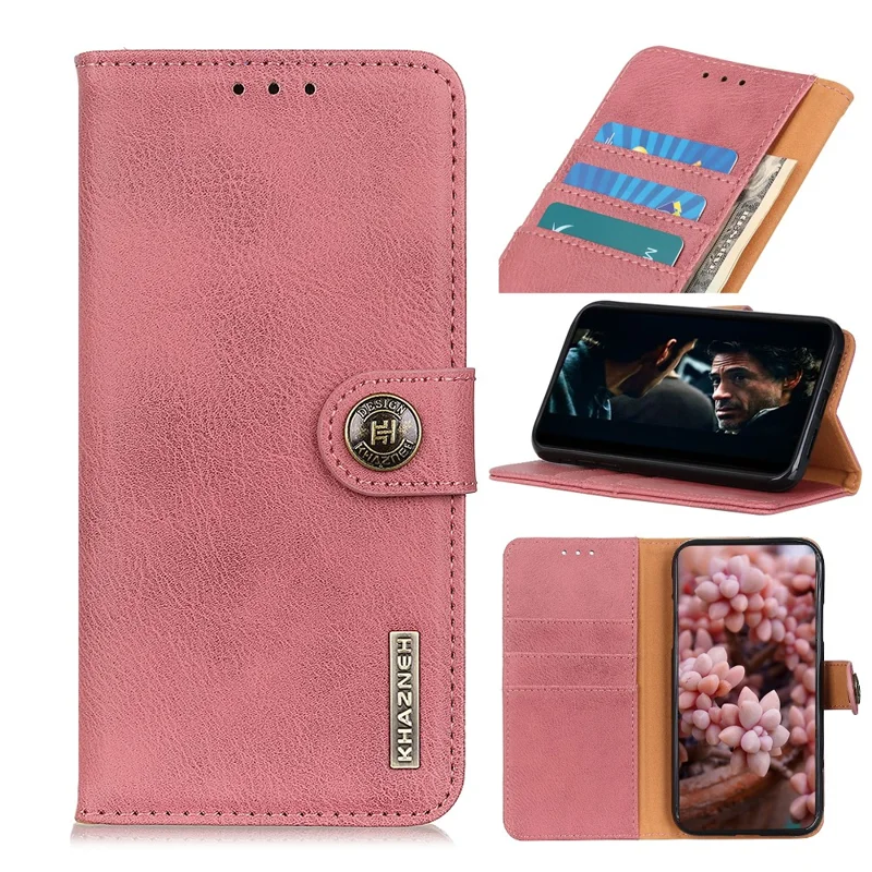 KHAZNEH Leather Wallet Stand Case for Samsung Galaxy A21s - Pink