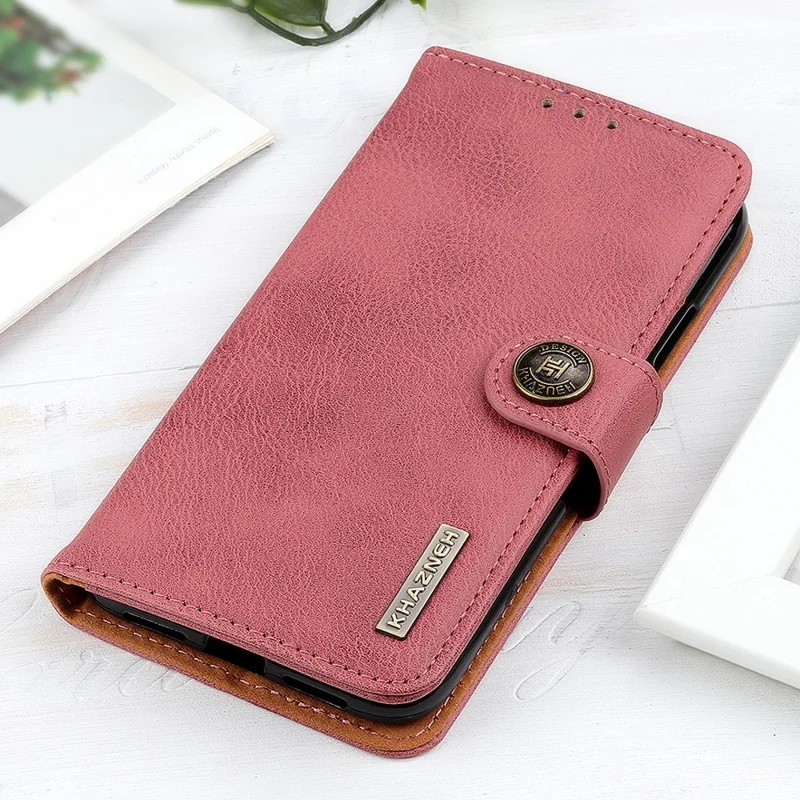 KHAZNEH Leather Wallet Stand Case for Samsung Galaxy A21s - Pink