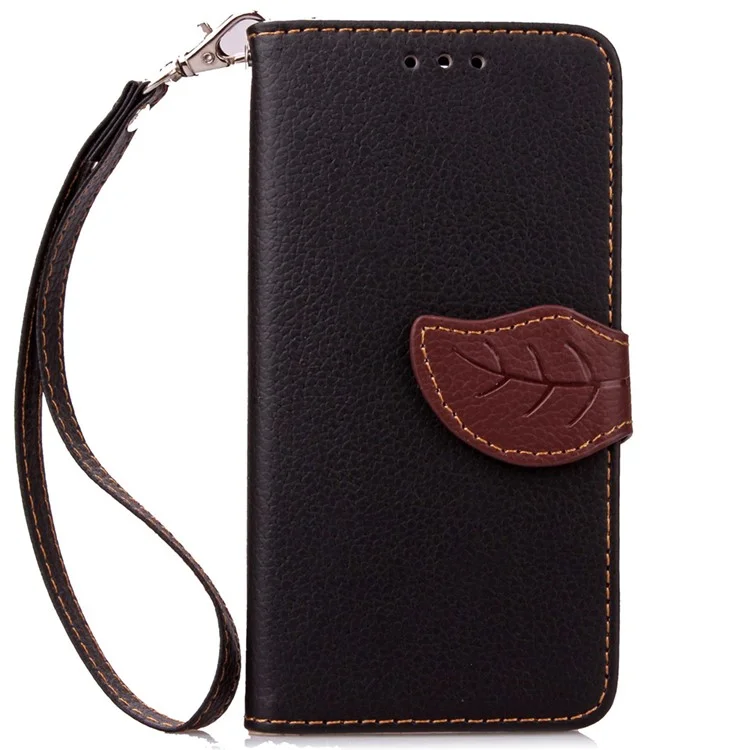 Leaf Magnetic Leather Wallet Case for Samsung Galaxy J7 (2016) - Black