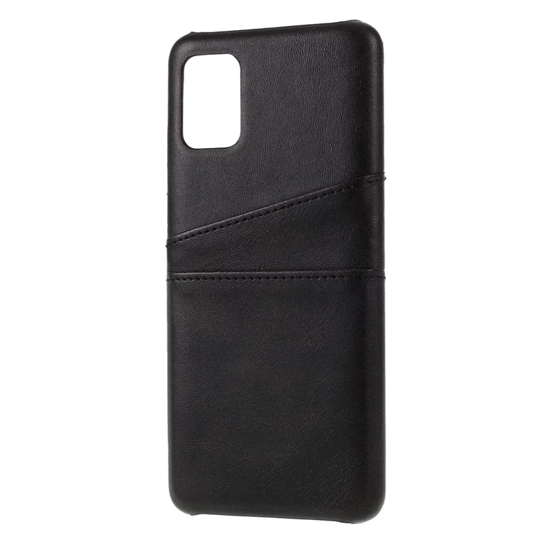 Double Card Slots PU Leather Coated PC Cover for Samsung Galaxy A51 SM-A515 - Black