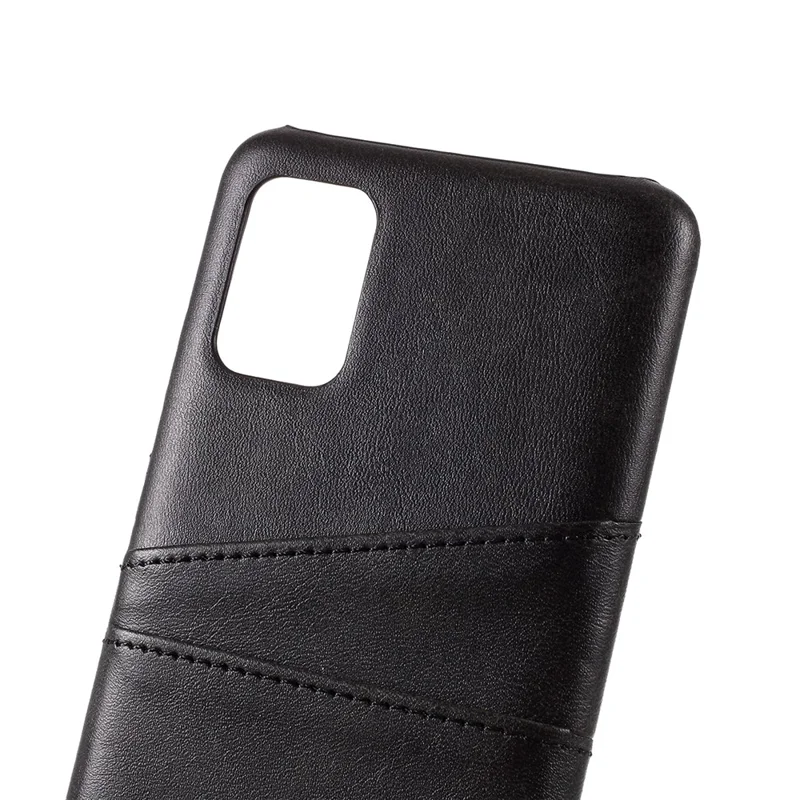 Double Card Slots PU Leather Coated PC Cover for Samsung Galaxy A51 SM-A515 - Black