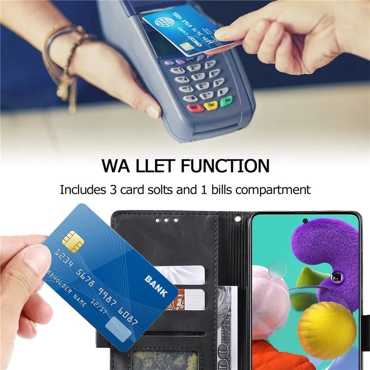 Caso Protetor De Couro Estilo Splicing Vintage Para Samsung Galaxy A71 5G SM-A716 - Preto