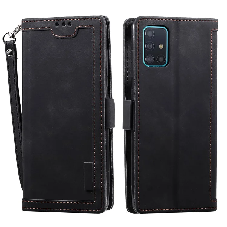 Estilo De Empalme De La Vendimia Funda Protectora De Cáscara De Cuero Para Samsung Galaxy A71 5G SM-A716 - Negro