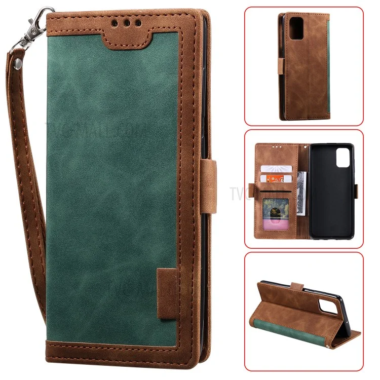 Stylish Retro Splicing Leather Cool Shell for Galaxy A31 - Green