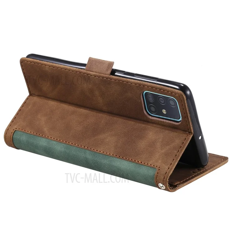 Stylish Retro Splicing Leather Cool Shell for Galaxy A31 - Green