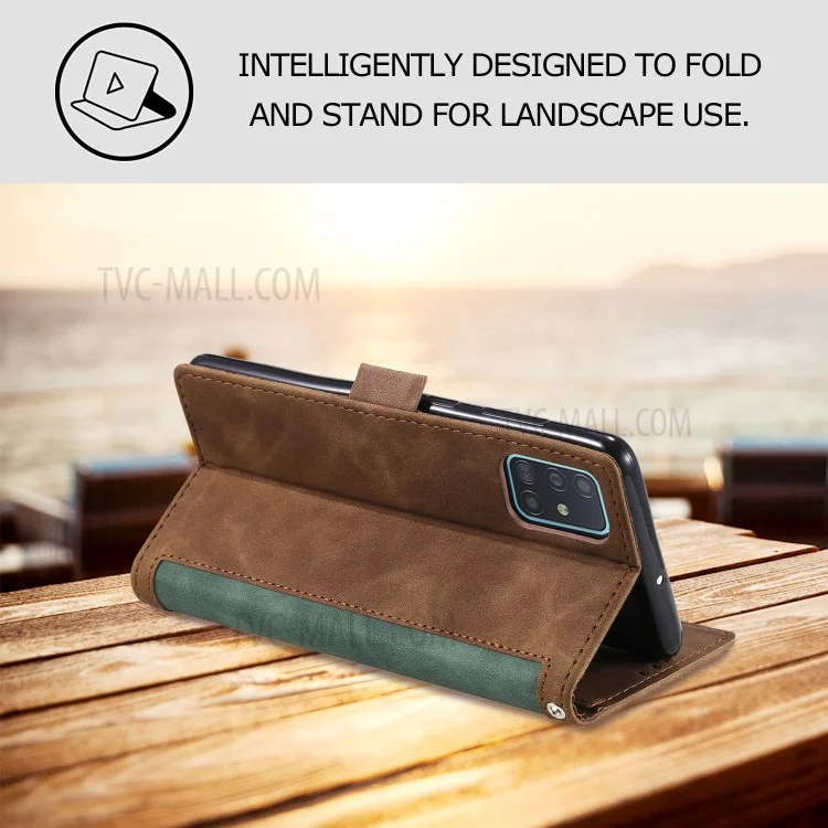Stylish Retro Splicing Leather Cool Shell for Galaxy A31 - Green