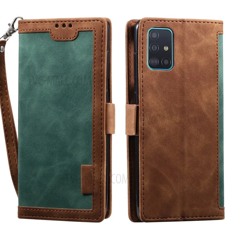 Stylish Retro Splicing Leather Cool Shell for Galaxy A31 - Green
