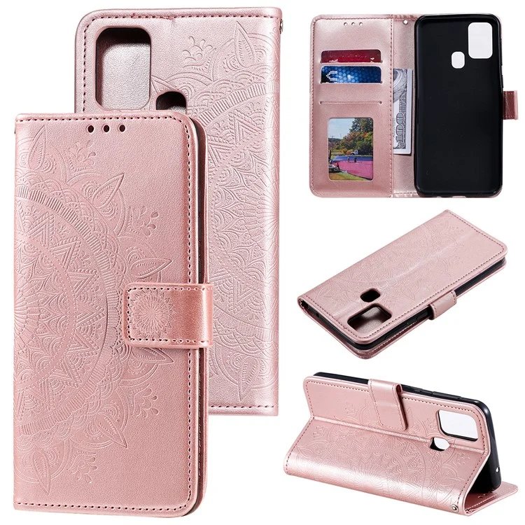 Imprint Flower Leather with Wallet Stand Case for Samsung Galaxy M31 - Rose Gold