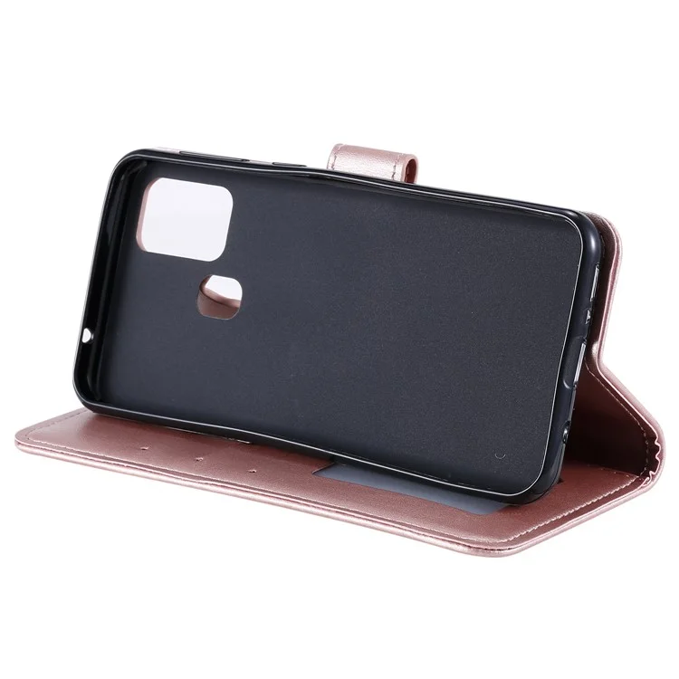 Impronta in Pelle di Fiori Con Portafoglio Per il Portafoglio Per Samsung Galaxy M31 - Oro Rosa