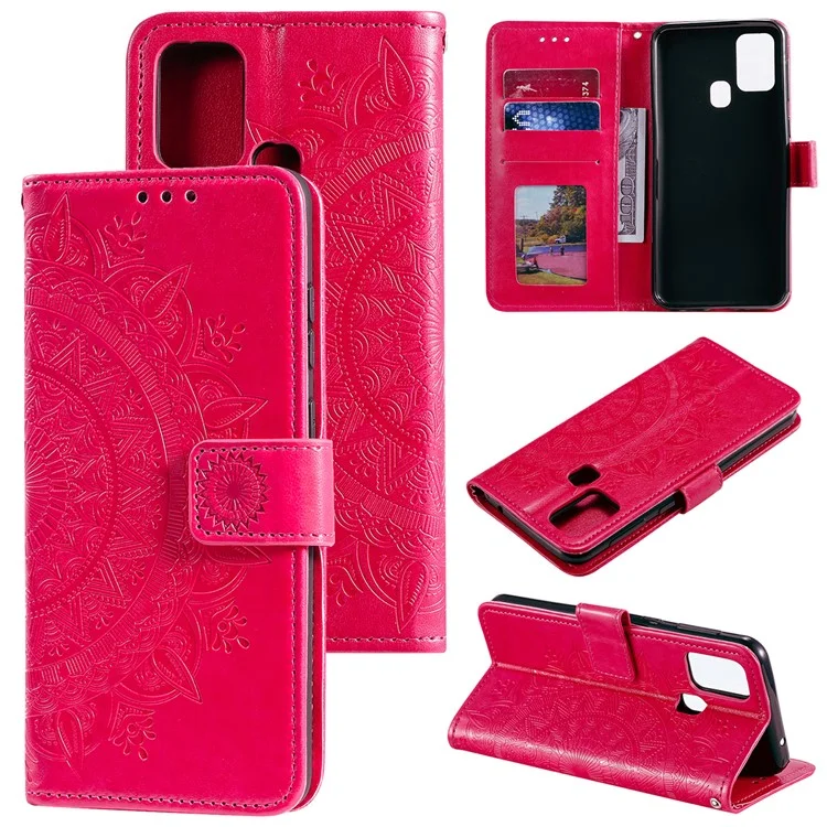 Portefeuille en Cuir de Fleur D'empreinte Collège de Téléphone Cool Pour Samsung Galaxy A21s - Rose