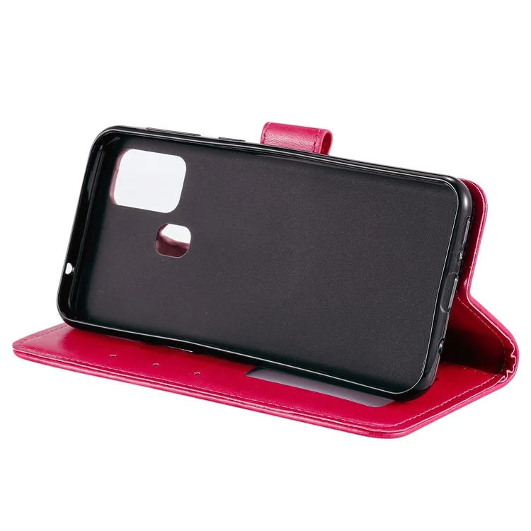 Portefeuille en Cuir de Fleur D'empreinte Collège de Téléphone Cool Pour Samsung Galaxy A21s - Rose