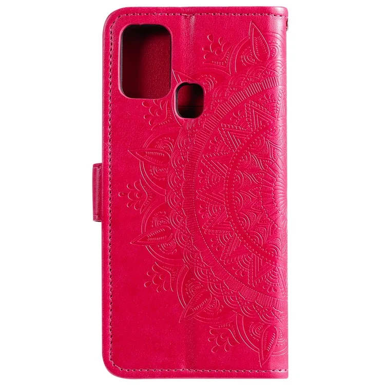 Portefeuille en Cuir de Fleur D'empreinte Collège de Téléphone Cool Pour Samsung Galaxy A21s - Rose