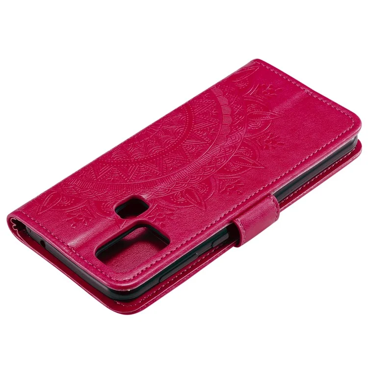 Portefeuille en Cuir de Fleur D'empreinte Collège de Téléphone Cool Pour Samsung Galaxy A21s - Rose