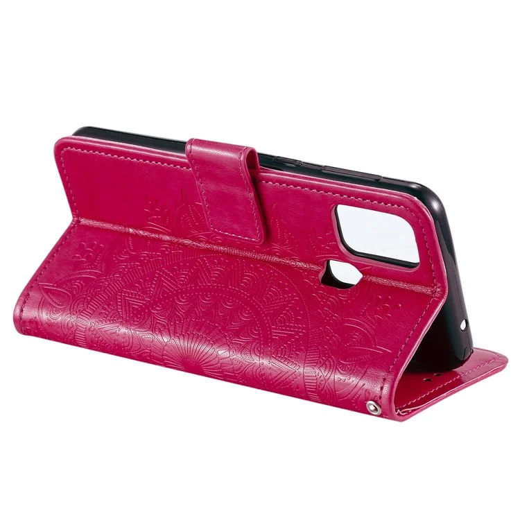 Portefeuille en Cuir de Fleur D'empreinte Collège de Téléphone Cool Pour Samsung Galaxy A21s - Rose