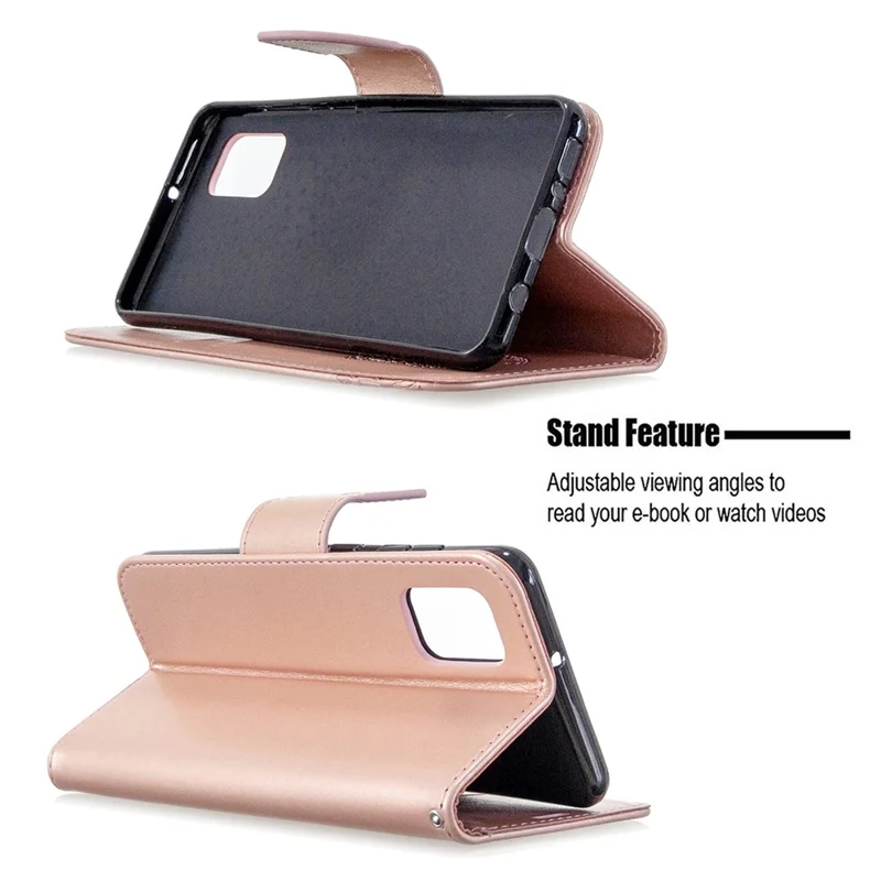 Imprint Butterfly Leather Wallet Phone Case for Samsung Galaxy A31 - Rose Gold