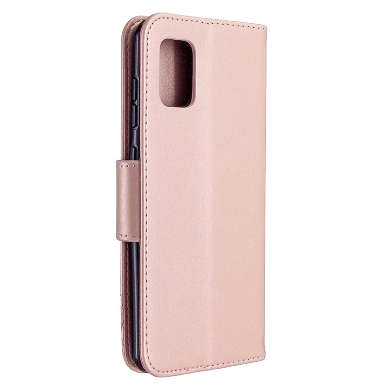 Imprint Butterfly Leather Wallet Phone Case for Samsung Galaxy A31 - Rose Gold