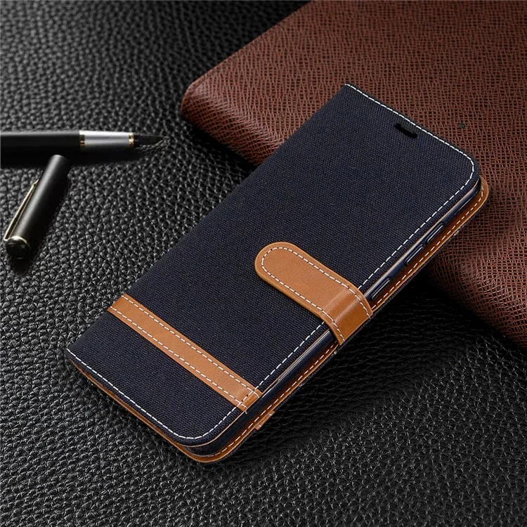 Assorted Color Jeans Cloth Leather Stylish with Wallet Case for Samsung Galaxy A31 - Black