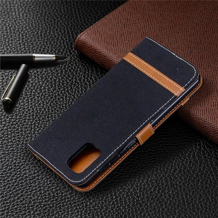 Assorted Color Jeans Cloth Leather Stylish with Wallet Case for Samsung Galaxy A31 - Black