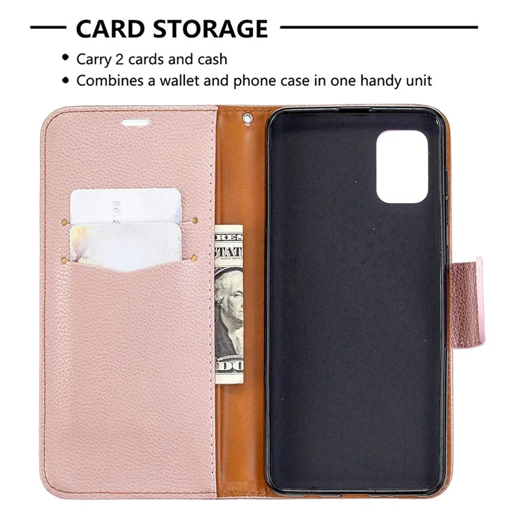 Litchi Surface with Wallet Leather Stand Case for Samsung Galaxy A31 - Rose Gold