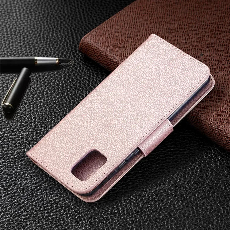 Litchi Surface with Wallet Leather Stand Case for Samsung Galaxy A31 - Rose Gold